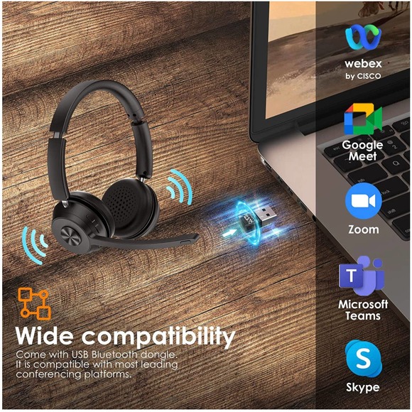 Bluetooth Headset V5.1, Wireless Headset with Noise Canceling Microphone - Picture 7 of 11